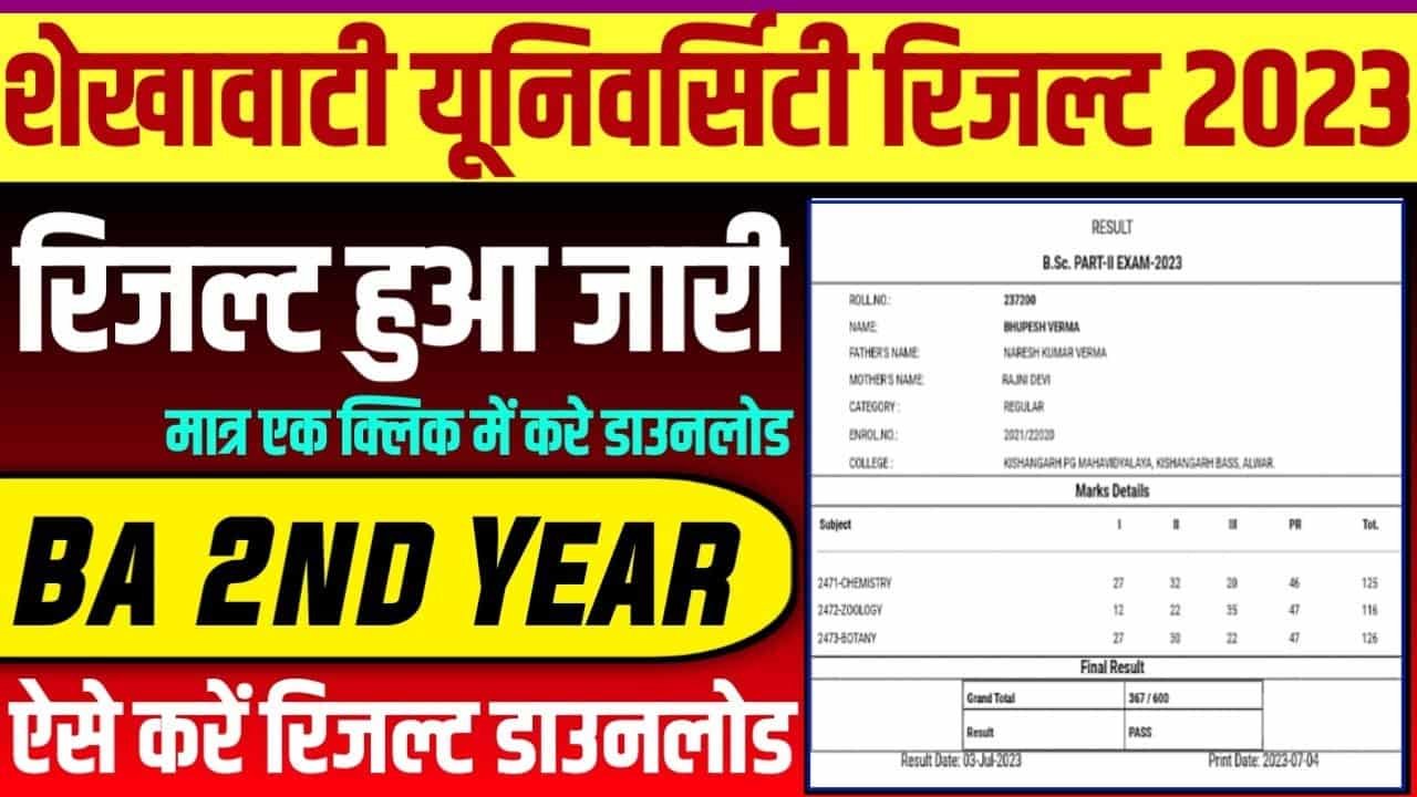 Shekhawati University BA 2nd Year Result 2023
