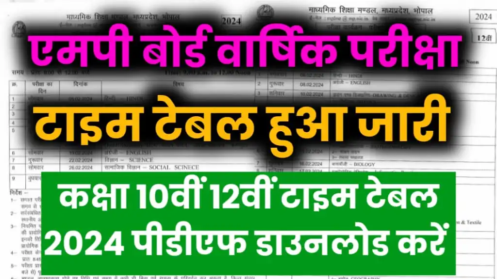 MP Board 10th 12th Time Table 2024